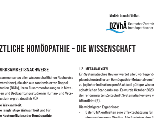 Neues DZVhÄ Fakten-Papier Ärztliche Homöopathie – Die Wissenschaft